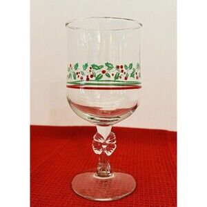VTG Arby's Christmas Holly Berry Stemmed Wine or Sherbert Glass Set Of One